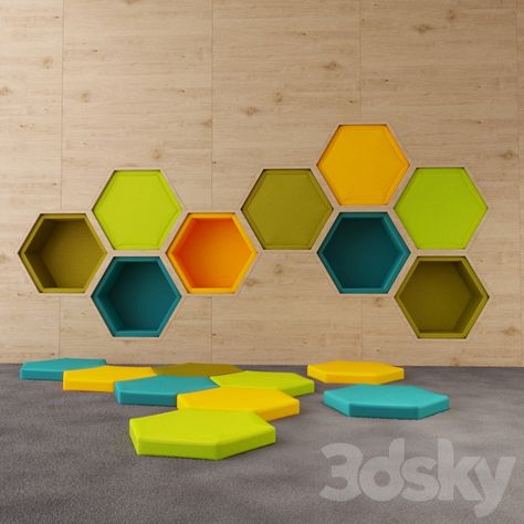 Hexagonal Architecture, Hexagon Wall, Public Space Design, School Interior, Hotel Room Design, Playroom Storage, Architecture Model Making, Kids Interior Room, Kids Play Area