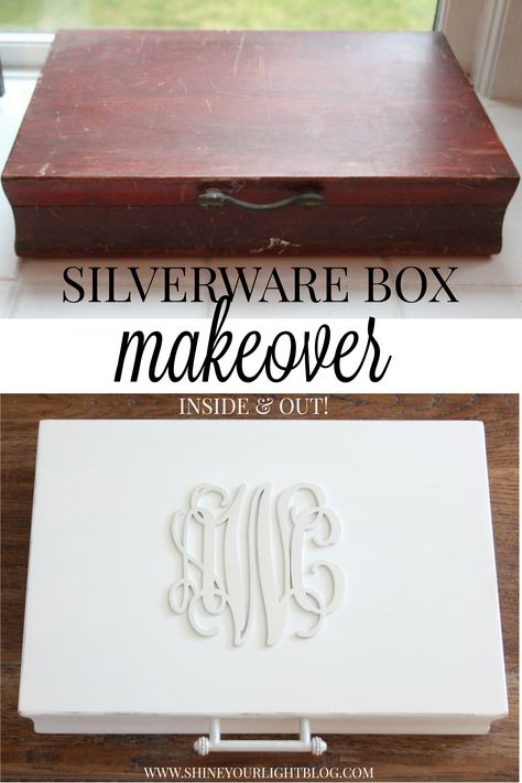 Old Silverware Box Makeover Sewing Box Makeover, Old Silverware, Flatware Box, Box Makeover, Jewelry Box Makeover, Simple Silver Jewelry, Jewelry Box Diy, Diy Makeover, Vintage Silverware