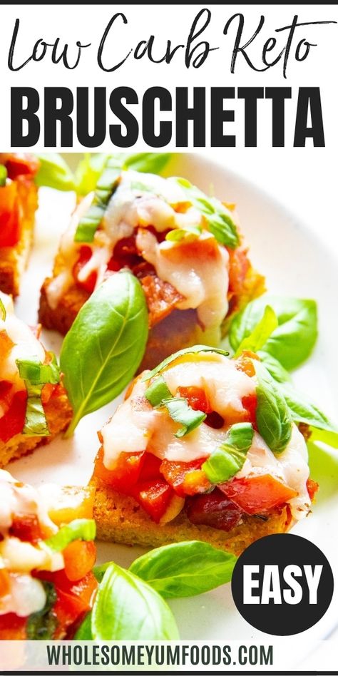 Low Carb Bruschetta, Keto Bruschetta, Bruchetta Appetizers, Bruschetta Recept, Cheese Logs, Keto App, 90 Second Keto Bread, Bruschetta Toppings, Keto Appetizers