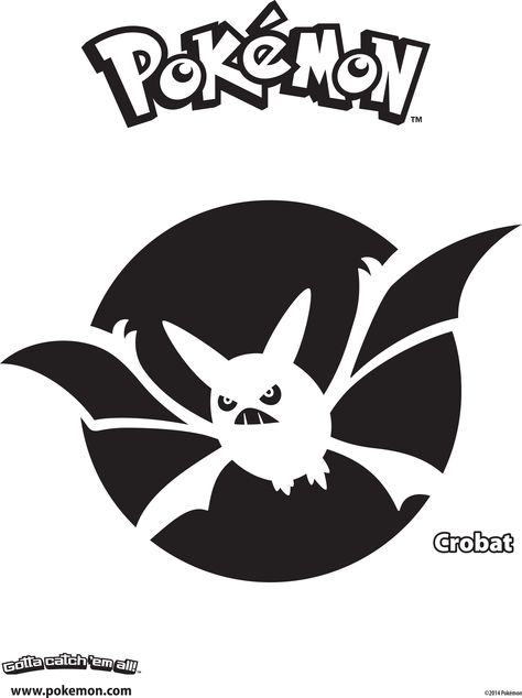 Print out this Pokémon stencil to turn your pumpkin into a scary Crobat jack-o’-lantern. www.Pokemon.com/TCG #PokemonHalloween Pokemon Jack O Lantern, Pokémon Stencil, Pokemon Pumpkin Carving, Pokemon Pumpkin Stencils, Pokemon Stencils, Pumpkin Walk, Scary Pokemon, Pokemon Clipart, Pokemon Pumpkin