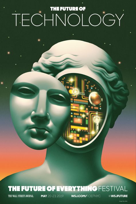 Wall Street Journal - Future of Everything - Max Loeffler Illustration Retro Futuristic Graphic Design, Retro Futuristic Poster, Future Technology Design, Moodboard Design, Mad Scientists, Poster Graphic Design, Future Poster, Technology Posters, 70s Sci Fi Art