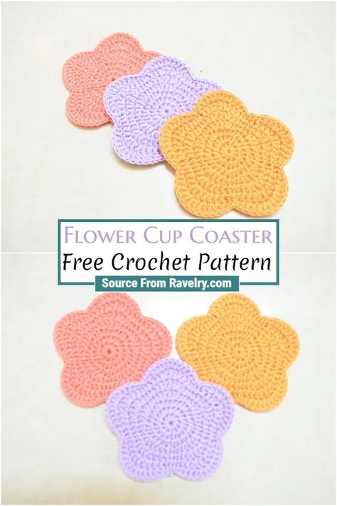 Cup Coaster Crochet Pattern, Crochet Flower Cup Coaster, Free Crochet Coaster Patterns Easy, Daisy Coaster Crochet Pattern, Crochet Daisy Coaster, Crochet Cup Coaster Free Pattern, Crochet Pattern Template, Cute Coasters Crochet, Free Coaster Crochet Patterns