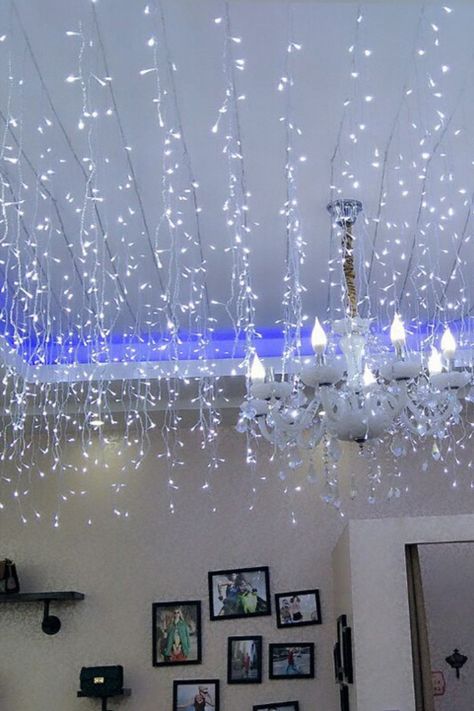 Creative Christmas Ceiling Decoration Ideas Christmas Ceiling Decorations Ideas, Ceiling Decoration Ideas, Christmas Ceiling, Christmas Ceiling Decorations, Upside Down Christmas Tree, Light Window, Window Christmas, Fairy Lights Decor, Lights Decoration