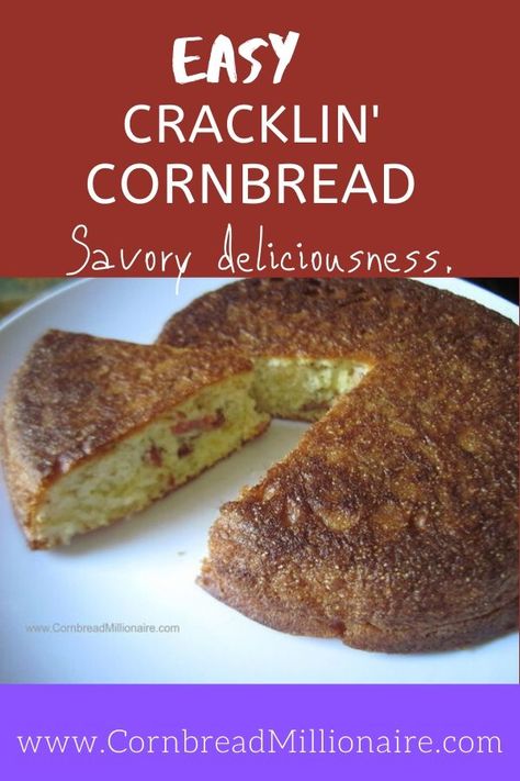 Savory.  Well seasoned crust.  Delicious.  Fried pieces of pork (aka cracklings) baked in cornbread.  Easy to make with precooked packaged cracklings that are fried before adding to cornbread batter. Crackling Cornbread Recipes, Crackling Cornbread, Buttermilk Corn Muffins, Cracklin Cornbread, Chitterlings Recipe, Colorful Corn, Cornbread Biscuits, Jiffy Cornbread Recipes, Savory Cornbread