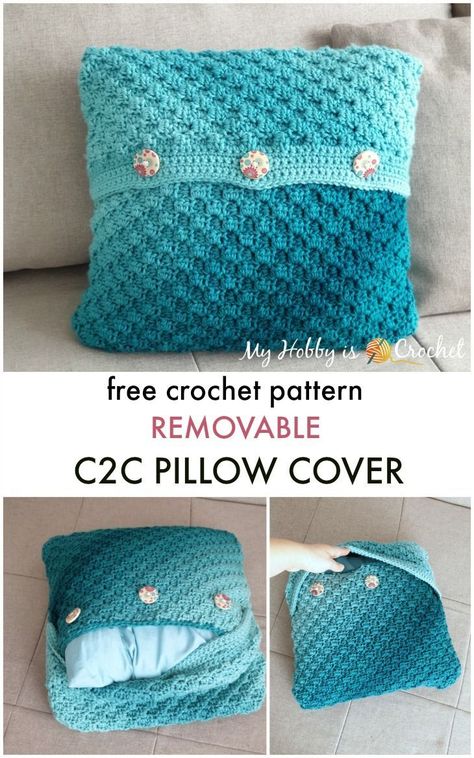 Learn how to crochet an envelope style of C2C pillow case that you can easily remove for washing or change it every time you want. Crocheted Cushion Covers, Crochet Square Pillow Pattern Free, Crochet Pillow Cover Pattern Free Granny Squares, Crochet Cushion Covers Ideas, Free Crochet Cushion Cover Patterns, Crochet Pillow Cover Granny Square, Crochet Pillow Cover Pattern Free, Crochet Pillows Free Patterns, C2c Pillow