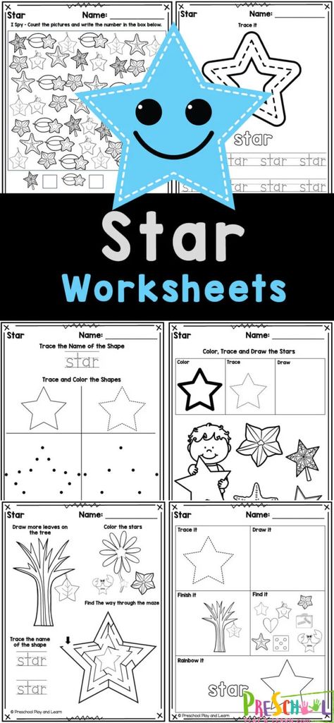 Star Tracing, Star Worksheet, Shape Worksheets For Preschool, Free Worksheets For Kids, Preschool Workbooks, Free Homeschool Printables, Preschool Play, Crafts For School, Printable Star