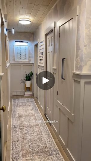 Once Upon A Bungalow, Hampton Decor, Hall Flooring, Wall Paneling Diy, Hallway Design, Bungalow Design, Bungalow Style, Family Room Decorating, Updating House