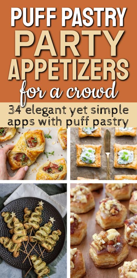 34 Small Bite Appetizers Made With Puff Pastry. Cheap party food from The Best Puff Pastry Appetizer To Make For Parties (3 ingredient recipe) Easy Inexpensive Appetizers, Snacks For Large Groups, Cheap Party Food Ideas, Snacks For Guests, Snacks For A Crowd, Shareable Snacks, Inexpensive Appetizers, Party Food On A Budget, Party Snacks Appetizers