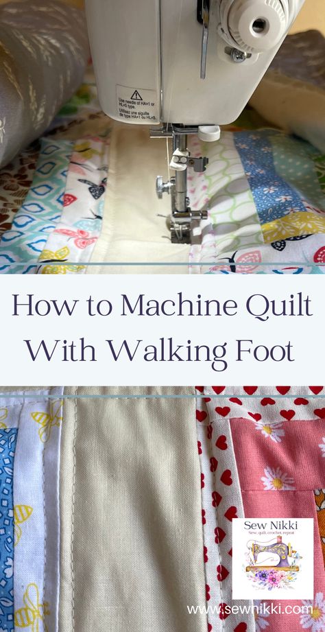 Machine quilting patterns with walking foot on domestic sewing machine- straight stitch on log cabin quilt Beginning Machine Quilting, Stitch Length For Machine Quilting, Quilt Stitching Patterns Straight Lines, Domestic Machine Quilting, Easy Machine Quilting For Beginners, How To Quilt With Sewing Machine, Straight Line Quilting Designs Patterns, Quilting On A Regular Sewing Machine, Quilting With A Regular Sewing Machine