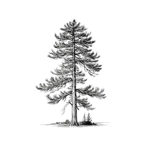 Sketch Pine Tree, White Pine Tree Drawing, Pine Drawing, Pine Tree Sketch, Trees Drawing Tutorial, Lodgepole Pine, Pine Tree Drawing, Pine Tree Design, Coniferous Forest