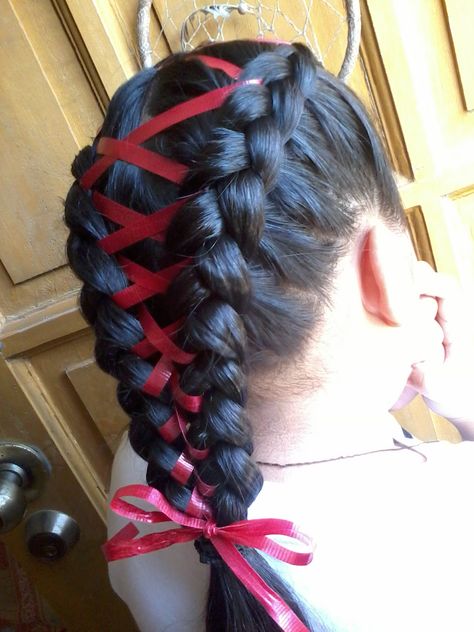 braided hair with ribbon | ... hair into two. Then you make either a dutch or french braid on each Softball Hair Braids, French Braid Ponytail, Gymnastics Hair, Softball Hairstyles, Ribbon Braids, Pretty Braids, French Braid Hairstyles, Ribbon Hairstyle, Hair Ribbons