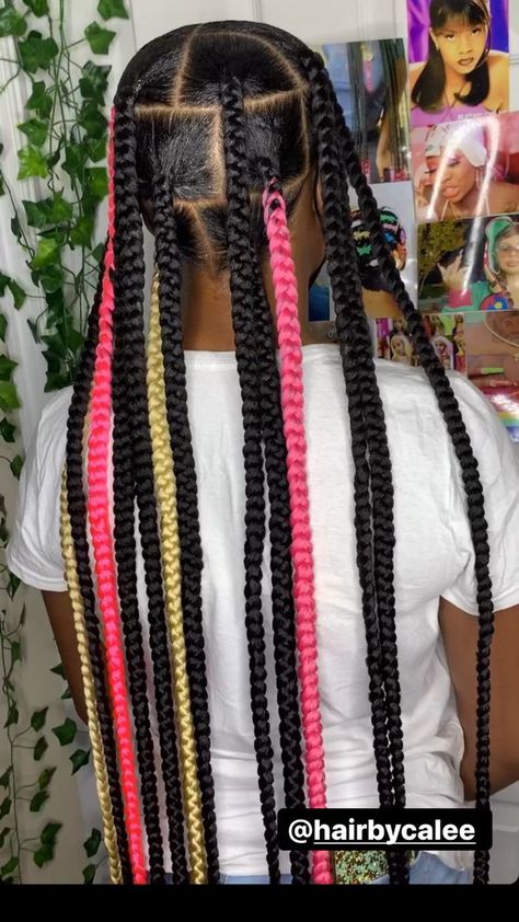 Big Braids With Color, Big Box Braids With Color, Large Box Braids With Color, Jumbo Box Braids With Color, Dope Hairstyles Braids, Colored Knotless, Colored Knotless Braids, Lil Girl Hairstyles Braids, Birthday Braids