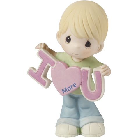 Love You More Figurine. #valentinesday #decor #home #party #homedecor  #preciousmoments Bookshelf Clutter, Precious Moments Dolls, Porcelain Figures, Moments Quotes, Hold My Heart, Precious Moments Figurines, Pasta Francesa, Porcelain Figurine, Sweetest Day