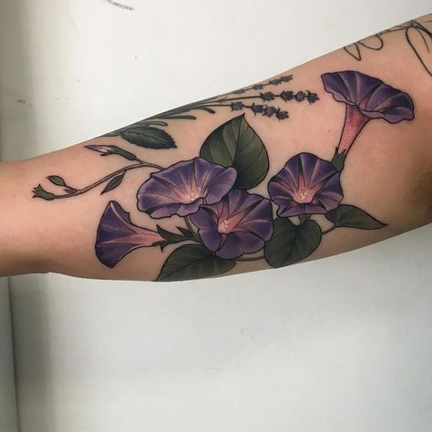 Petunia Tattoo, Morning Glory Tattoo, Glory Tattoo, Ink Therapy, Floral Tattoo Sleeve, Flower Tattoo Sleeve, Tattoo Style Drawings, Calf Tattoo, Tattoo Needles