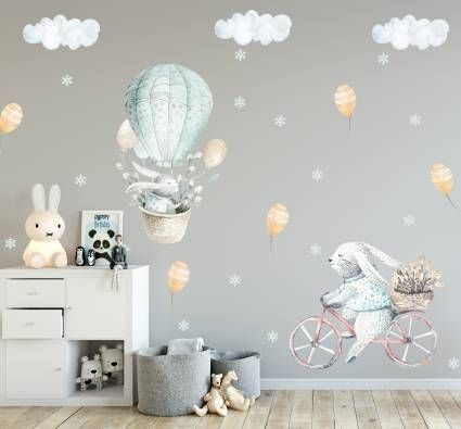 Wall Decals & Wall Stickers • Wallmur® Hygge Nursery, Baby Wall Stickers, Pale Blue Walls, Snowflake Wall, Blue Wall Colors, Happy Room, Cartoon Rabbit, Kids Cartoon, Kids Wall Decals