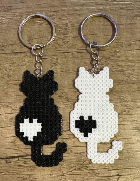 Perfect best friend or significant other keychains!  *Handmade to order. **Exchanges are available within 30 days, should the keychain break. Things To Make With Melting Beads, Perler Keychain Pattern, Cute Perler Bead Coasters, Friendship Perler Beads, Perler Designs Ideas, Killua Perler Beads, Perler Bead Jellyfish, Perler Bead Patterns Matching, Mom Perler Beads