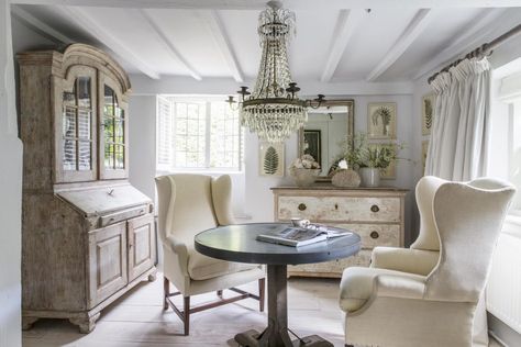 Cotswold Cottage Interior, Emma Lewis, Swedish Gustavian Furniture, Cottage Lounge, Swedish Interiors, Cotswold Cottage, Gustavian Furniture, Antique French Furniture, Furniture Antique