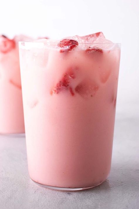 Strawberry Coconut Milk by ohhowcivilized | Quick & Easy Recipe | The Feedfeed Pink Drink Starbucks Recipe, Pink Drink Copycat, Starbucks Pink Drink Recipe, Pink Drink Starbucks, Starbucks Pink Drink, Pink Drink Recipes, Drink Starbucks, Starbucks Strawberry, Strawberry Acai