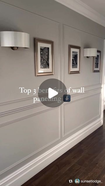 Bri on Instagram: "Repost from @sunsetlodge_ • 📸 Check out these amazing benefits of wall panelling! 🏡✨  1️⃣ Enhanced Aesthetics: Wall panelling instantly adds a touch of elegance and sophistication to any space. Whether you prefer a classic or modern look, panelling can transform your walls into a stunning focal point.  2️⃣ Increased Durability: Wall panelling is not only visually appealing but also highly durable. It provides an extra layer of protection to your walls, making them more resistant to wear and tear. Say goodbye to unsightly cracks and dents!  3️⃣ Improved Insulation: Wall panelling acts as an excellent insulator, helping to regulate the temperature in your home. It can keep your space warmer in the winter and cooler in the summer, reducing your energy bills and creating a Long Panelling, Full Height Wall Panelling, Taupe Panelled Walls, Cream Wall Panelling, White Wall Panelling Lounge, Panelling Living Room Designs, Faux Panelling Wall, Three Quarter Panelling, Hall Panelling Ideas