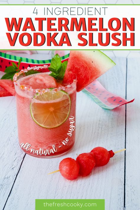 Watermelon Slushie Recipe Alcohol, Slush Cocktails, Watermelon Alcohol, Watermelon Vodka Drinks, Watermelon Vodka Slush, Watermelon Slushie Recipe, Vodka Frozen Drinks, Watermelon Slush, Vodka Slush