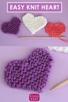 How To Knit A Heart For Beginners, Knitting Hearts, Heart Knitting Pattern, Knitted Heart Pattern, Knit Heart, Craft Presents, Heart Theme, Baby Deco, Studio Knit