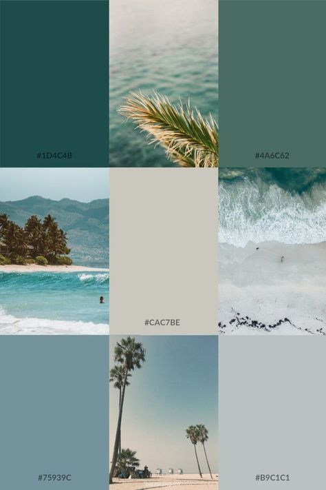 Contemporary Coastal Color Palette, Blue Green Moodboard Aesthetic, Coastal Chic Color Palette, Blue Green Sand Color Palette, Beach Color Palette Hex Codes, Calm Color Palette Colour Schemes, Coastal Color Palette Inspiration, Seaglass Color Palette Wedding, Coastal Blue Color Palette