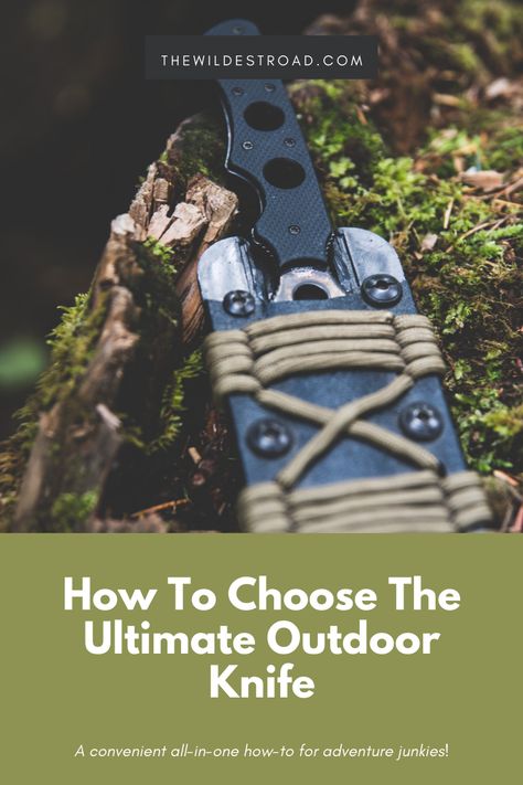 Outdoor Knife inside a black sheath wrapped in paracord, laying on a moss covered log. Survival Skills Wilderness, Hiking Knife, Survival Life Hacks Camping & Hiking, Knife Guide, Survival Knives, Functional Anti-theft Bag For Hiking, Outdoor Adventure Gear, Functional Anti-theft Hiking Bags, Outdoor Knife