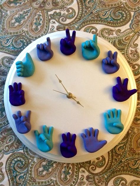 Custom Language, Clay Clock, Asl Art, Nursery Clock, Clock Wood, Wall Wood, Tanah Liat, Clock Gift, Nursery Playroom