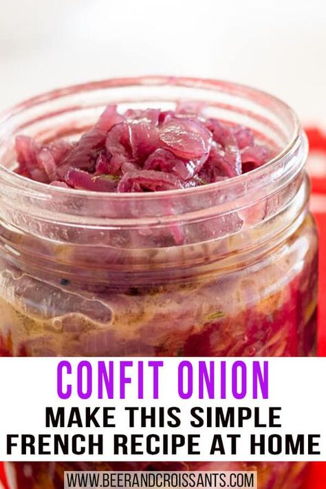 6 simple ingredients is all that is needed to make this tasty French onion confit. Onion confit recipe | Onion marmalade | Red onion marmalade | Red onion confit recipe | French confit onion | Onion jam | Onion marmalade Onion Marmelade, Onion Confit, Red Onion Marmalade, Red Onion Jam, Confit Recipes, Red Onion Recipes, French Recipe, Marmalade Recipe, Jam Recipes Homemade