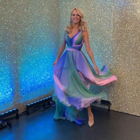 Tess Daly STUNS Strictly viewers in unbelievable multi-coloured dress | HELLO! Tess Daly, Avatar 3, Ombre Gown, Suzanne Neville, Avatar 1, Silver Cocktail Dress, Colorful Cocktails, Silver Cocktail, Iconic Dresses