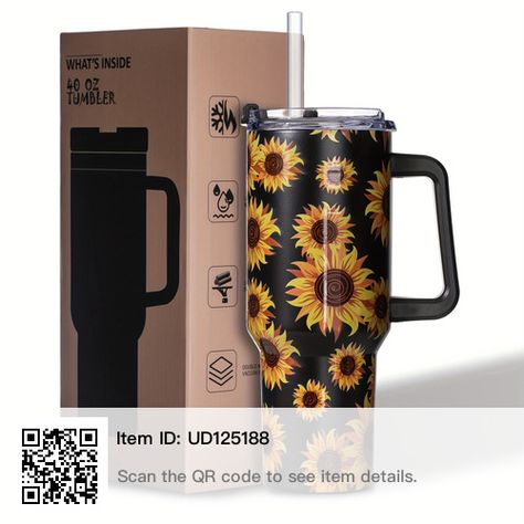 Sunflower Birthday, 40 Oz Tumbler With Handle, Coffee Mug With Lid, Plant Kitchen, Hari Valentine, Botol Air, Stainless Steel Cups, Insulated Stainless Steel Water Bottle, Insulated Cups