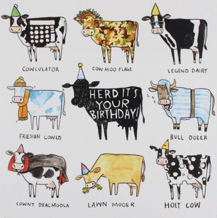 Fun Birthday Cards, Birthday Cards Unique, Cow Puns, Cow Card, Birthday Cow, Cards For Mom, Puns Funny, Cool Birthday Cards, Cow Birthday