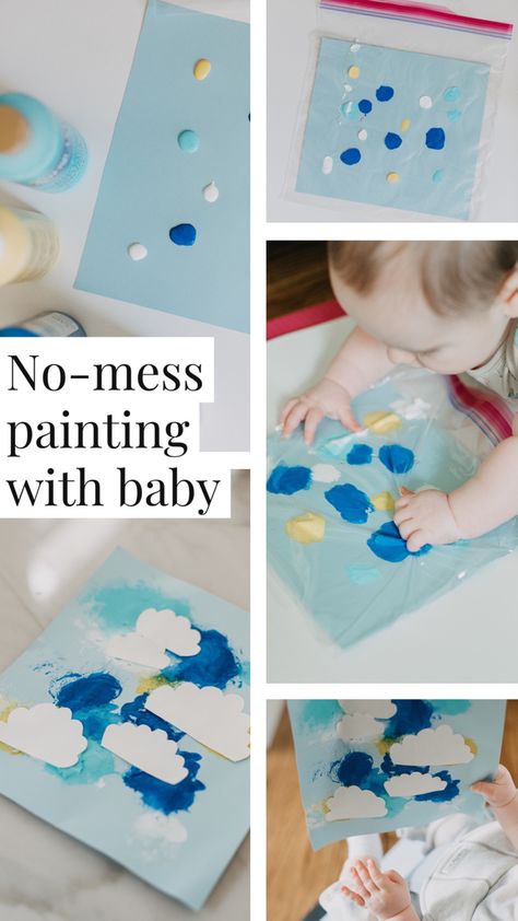 Multiple pictures of baby painting Infant Easy Crafts, Sensory Crafts For Infants, Arts And Crafts 9 Month Old, Mess Free Infant Art, Crafts For 5 Month Old, April Activities For Babies, 5 Month Old Crafts, 12-14 Month Old Crafts, 4 Month Old Arts And Crafts