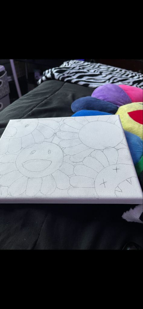 #drawing #murakami Murakami Painting Canvas, Murakami Flower Drawing, Kaws Drawing Sketch, Kaws Sketch Flower, Murakami Inspired Art, Murakami Flower Painting, Murakami Flower Painting Canvas, Black Murakami Flower, Kaws Sketch