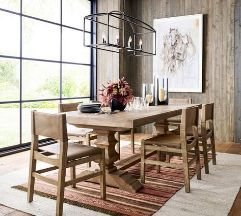 Dining Room Tables | Pottery Barn Pottery Barn Dining Room, Seagrass Dining Chairs, Extending Dining Table, Pedestal Dining Table, Farmhouse Dining Room, Linear Chandelier, Color Tones, Farmhouse Dining, High Quality Furniture