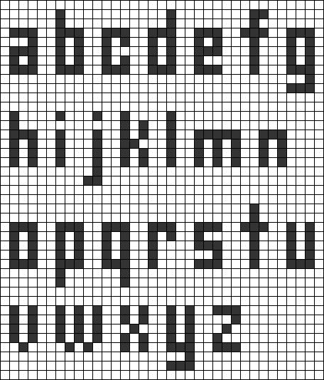 Letters In Pixels, Crochet Lower Case Letters Free Pattern, Pixel Words Art, Alpha Patterns Crochet Beginner, Crochet Grid Alphabet, Crochet Grid Letters, Pixel Grid Alphabet, Pixel Grid Letters, Crochet Alpha Pattern Letters