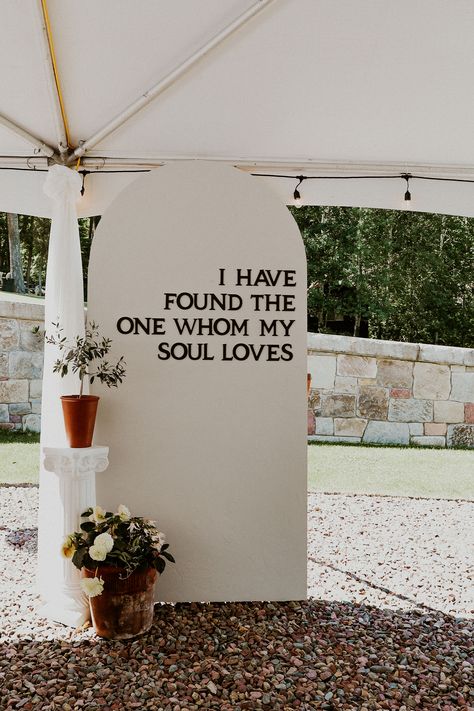 I Have Found The One Whom My Soul Loves Wedding, Boho Wedding Ideas Decoration Diy, Diy Marriage Decorations, Unification Ceremony Ideas, Summer Wedding Light Blue, Cute Reception Ideas, God Wedding Ideas, Bible Verse Wedding Sign, Christian Wedding Activities