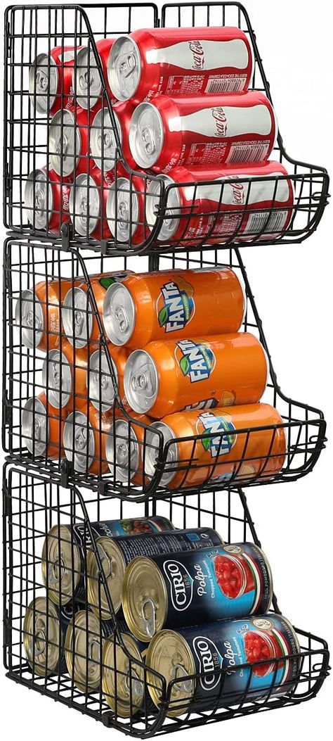 Amazon.com: X-cosrack Standing Stackable Can Dispenser Storage Organizer Bins-3 Pack, Metal Wire Basket Beverage Pop Soda Rack Stand Kitchen Pantry Countertop Cabinets,Stacking Canned Food Holder-Patent Pending: Home & Kitchen Countertop Cabinets, Pantry Countertop, Metal Wire Basket, Can Dispenser, Countertop Cabinet, Pop Cans, Can Storage, Can Organizer, Wire Basket