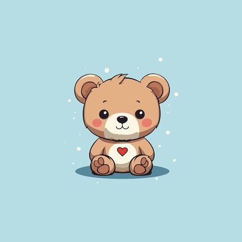 Kawaii cute teddy bear with a red heart ... | Premium Vector #Freepik #vector #teddybear #teddy-day #teddy #teddy-bear Teddy Bear Logo, Teddy Teddy, Teddy Bear Drawing, Small Teddy Bears, Bear Drawing, Cute Teddy Bear, Wallpaper Kpop, Logo Psd, Bear Pictures