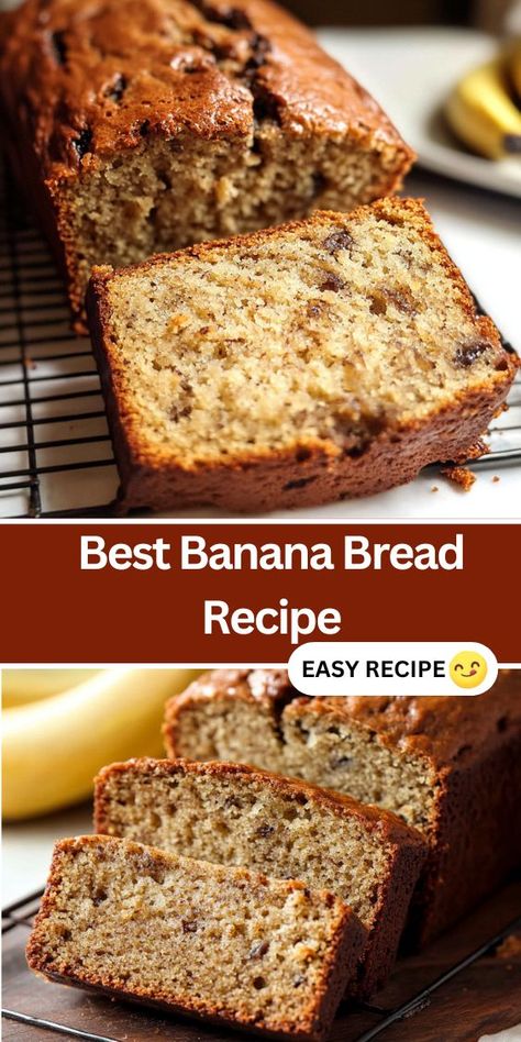 Try this easy and moist banana bread recipe, perfect for using up overripe bananas! Made with simple ingredients like mashed bananas, melted butter, and a hint of cinnamon, this classic banana bread is a favorite for breakfast, snacks, or dessert. Add chocolate chips or walnuts for extra flavor, and enjoy the soft, tender texture. Great for freezing and meal prepping, this homemade banana bread recipe will quickly become a family favorite. Magnolia Banana Bread, Banana Bread 5 Bananas, Cinnamon Banana Bread Recipe Easy, Fast Banana Recipes, Banana Bread Recipe Frozen Bananas, Banana Bread Recipe With Milk, Unbelievably Moist Banana Bread, Overripe Banana Recipes Easy, Easy Moist Banana Bread Recipe