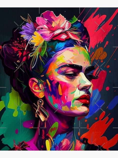 "Frida Kahlo  " Mounted Print for Sale by SanzidaDesign Painting Ideas For Women's Day, Mexico Painting, Frida Kahlo Acrylic Paintings, Frida Khalo Inspired Art, Frida Kahlo Canvas Paintings, Frida Paintings Canvases, Frida Kahlo Prints, Famous Paintings Frida Kahlo, Frida Khalo Original Paintings