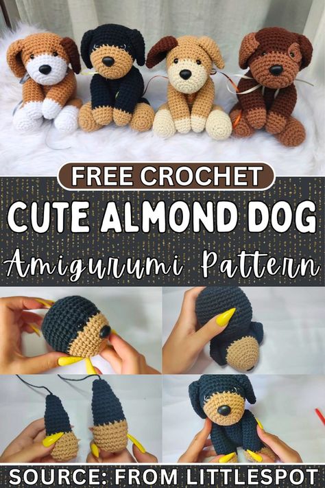 In this post, you will learn how to crochet a cute puppy amigurumi doll named "Almond Dog" with a step-by-step tutorial. Amigurumi Free Dog Pattern, Free Crochet Dog Patterns Amigurumi, Crochet Dog Patterns Amigurumi, Crochet Dog Stuffed Animal, Dog Plushie Crochet, Cute Dog Crochet Free Pattern, Dog Crochet Amigurumi, Crochet Dog Plushie Free Pattern, Small Dog Crochet Patterns