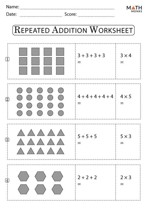 Multiplication Arrays and Repeated Addition Worksheets - Math Monks Beginner Multiplication Worksheets, Arrays Worksheet, Array Math, Repeated Addition Worksheets, Repeated Addition Multiplication, Array Worksheets, English Comics, Maths Syllabus, Multiplication Arrays