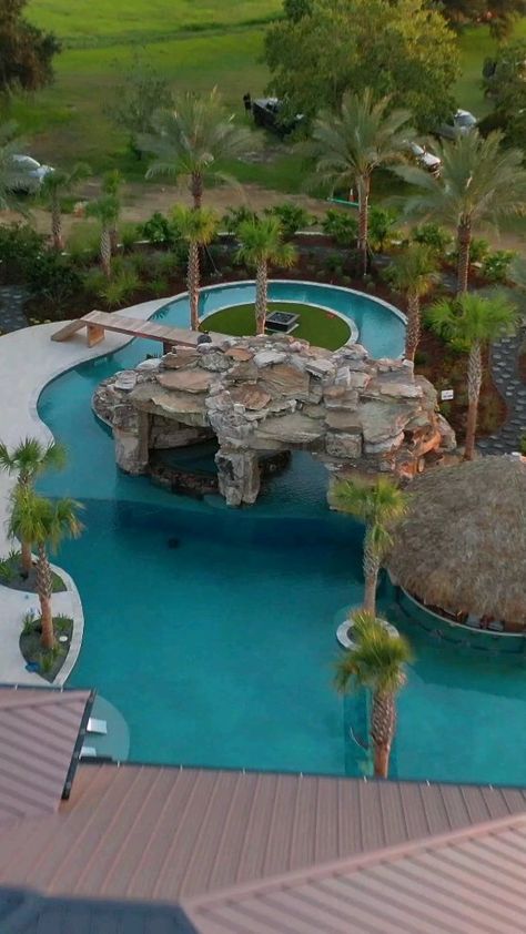 One of our most Insane Pool builds to date. This pool is over 200 thousand gallons and has a 150 foot lazy river and a hot tub inside the… | Instagram Walk In Pool, Elegant Pool, Insane Pools, Epic Pools, Lazy River Pool, Futuristic House, The Grotto, Pool Backyard, Beach Luxury