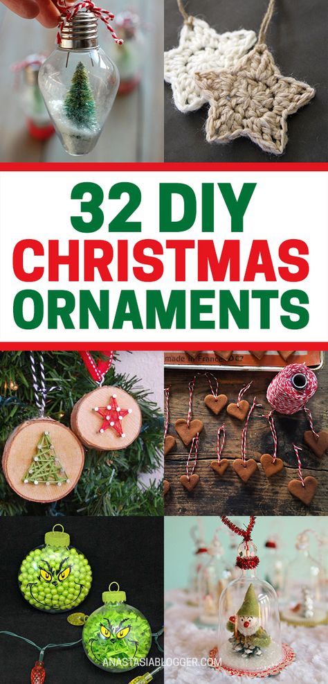 DIY Christmas Ornaments Ideas - 32 Easy Elegant Ornaments from Pinterest. Are you looking for some great DIY Christmas ornaments ideas? Get easy yet elegant DIY Xmas ornaments found on different blogs and on Pinterest. #christmas #diy #ornaments #crafts #christmascrafts #christmasdiy #homedecor #parties Diy Xmas Ornaments, Ornaments For Kids, Diy Christmas Ornaments Easy, Diy Christmas Tree Ornaments, Diy Ornaments, Ornament Ideas, Diy Holiday Decor, Easy Christmas Diy, Christmas Ornaments Homemade