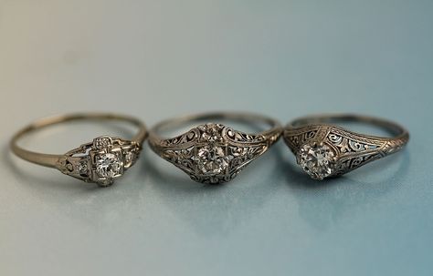 1930s Engagement Ring, Edwardian Diamond Ring, Erstwhile Jewelry, Filigree Diamond Ring, Vintage Diamond Ring, Antique Wedding Rings, Antique Diamond Rings, Antique Wedding, Ancient Jewelry