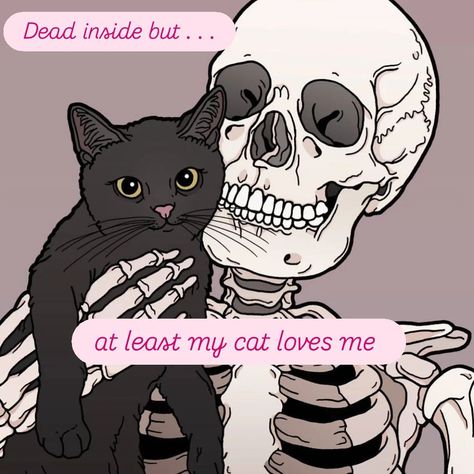 Dead inside but . . . at least my cat loves me. #cats #deadinside #fyp #mycat #catlady Cute Skeleton Wallpaper, Skeleton Pfp, Pfp Faceless, Faceless Pfp, Skeleton Pics, Skeleton Wallpaper, Wallpaper Edgy, Wallpapers Black, Cute Skeleton