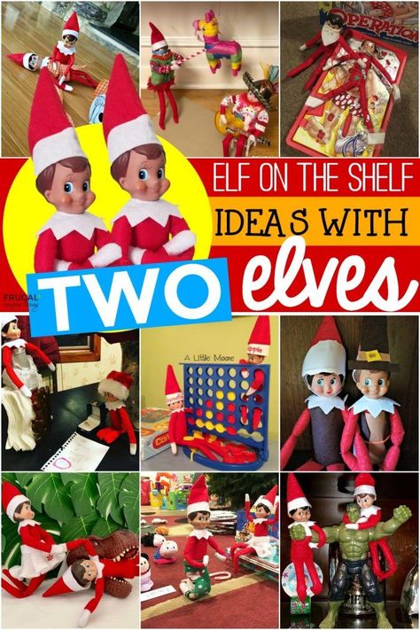 Elf on the Shelf ideas for Multiple Elves. Double the trouble, double the fun. Get creative with these cute Elf on the Shelf Ideas for Two Elves. Where to buy a second Elf on the Shelf Doll and cute and easy two elf ideas. New original and funny twin Elf on the Shelf Ideas daily plus free Elf printables. #FrugalCouponLiving #ElfontheShelf #ElfontheShelfIdeas #ElfIdeas #funnyelfideas #twins #funnyelfontheshelf #elfprintables #freeelfprintables #printables #freeprintables Funny Elf On The Shelf Ideas 2 Elfs, Brother And Sister Elf On The Shelf, Quick And Easy Elf On The Shelf Ideas Funny, Ideas For 2 Elves On The Shelf, Fun Elf On The Shelf Ideas Funny, Elf Brought A Friend, Introducing Second Elf, Quick Easy Elf On Shelf Ideas, Elf On The Shelf Ideas For 2 Elves