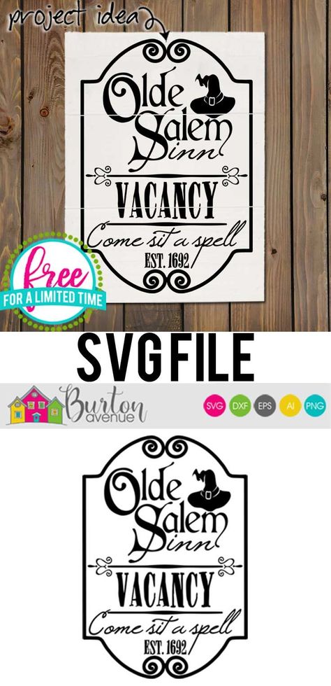 Free SVG Cut File - Olde Salem Inn Cricut T Shirts, Free Halloween Svg, Cricut Svg Files Free, Bullet Journal Cover Ideas, Cricut Tips, Cricut Halloween, Halloween Silhouettes, Halloween Fonts, Cricut Craft Room