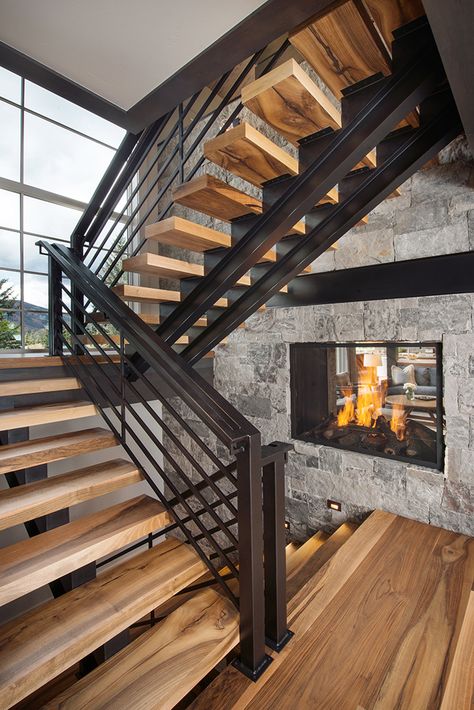 This Vail Home Feels Like a Boutique Hotel - Mountain Living Stairway Design, Mountain Living, Mountain Modern, Modern Mountain, Mountain Homes, Railing Design, House Stairs, Staircase Design, Stairs Design